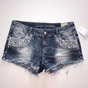 Almost Famous Distressed Jean Shorts w/crochet det